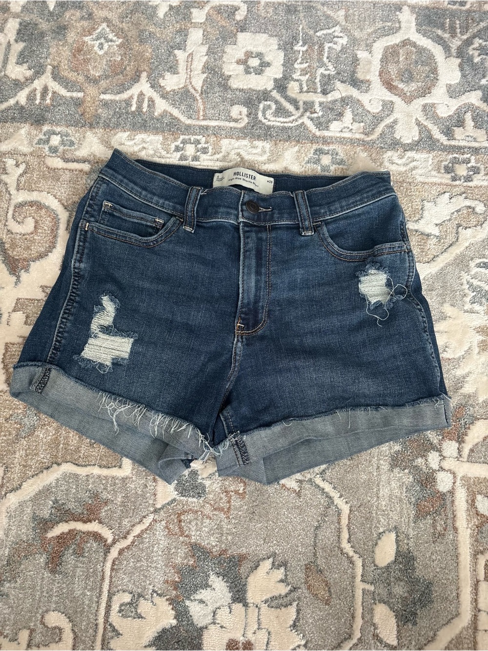 Hollister Dark Blue Distressed Jean Shorts